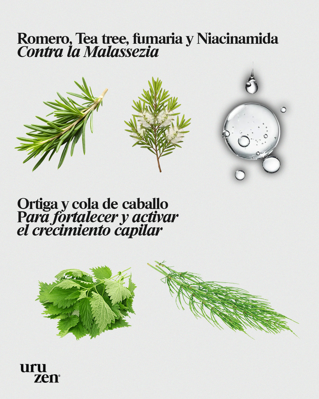Tónico Natural Uruzen · Purifica y equilibra el microbioma capilar · Cuero cabelludo en paz
