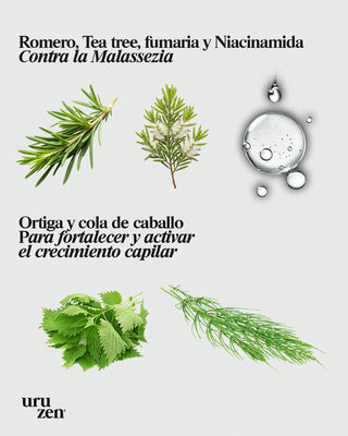 Tónico Natural Uruzen · Purifica y equilibra el microbioma capilar · Cuero cabelludo en paz
